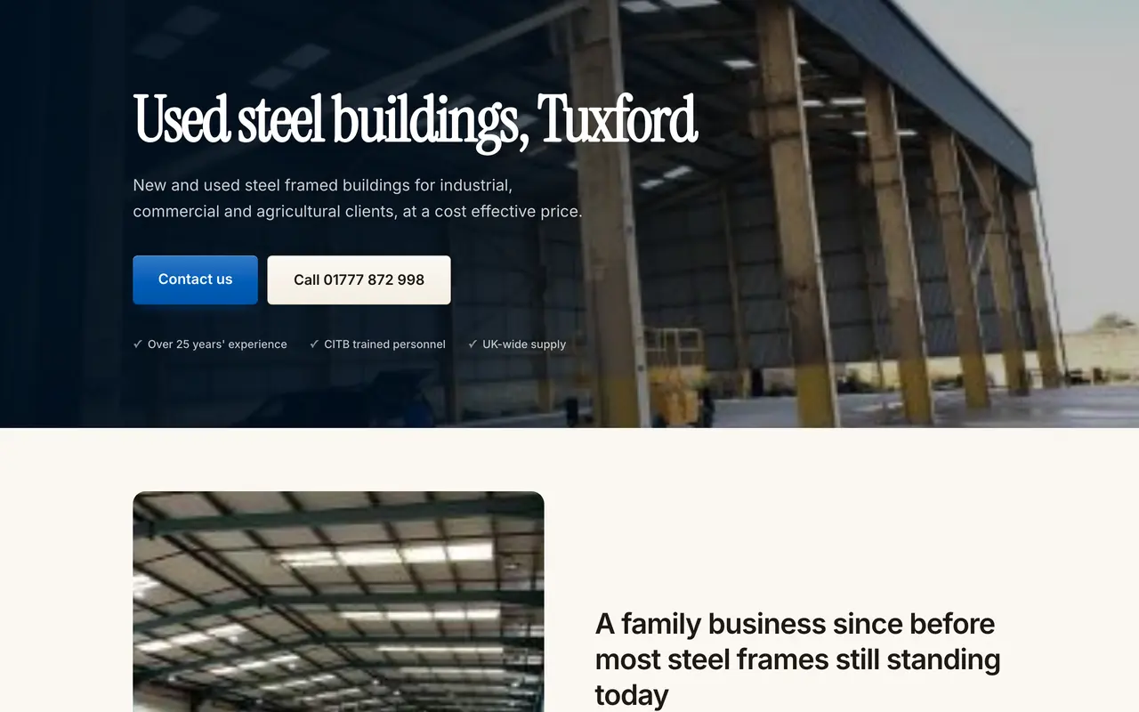 The A1 Steel Buildings website on a desktop screen